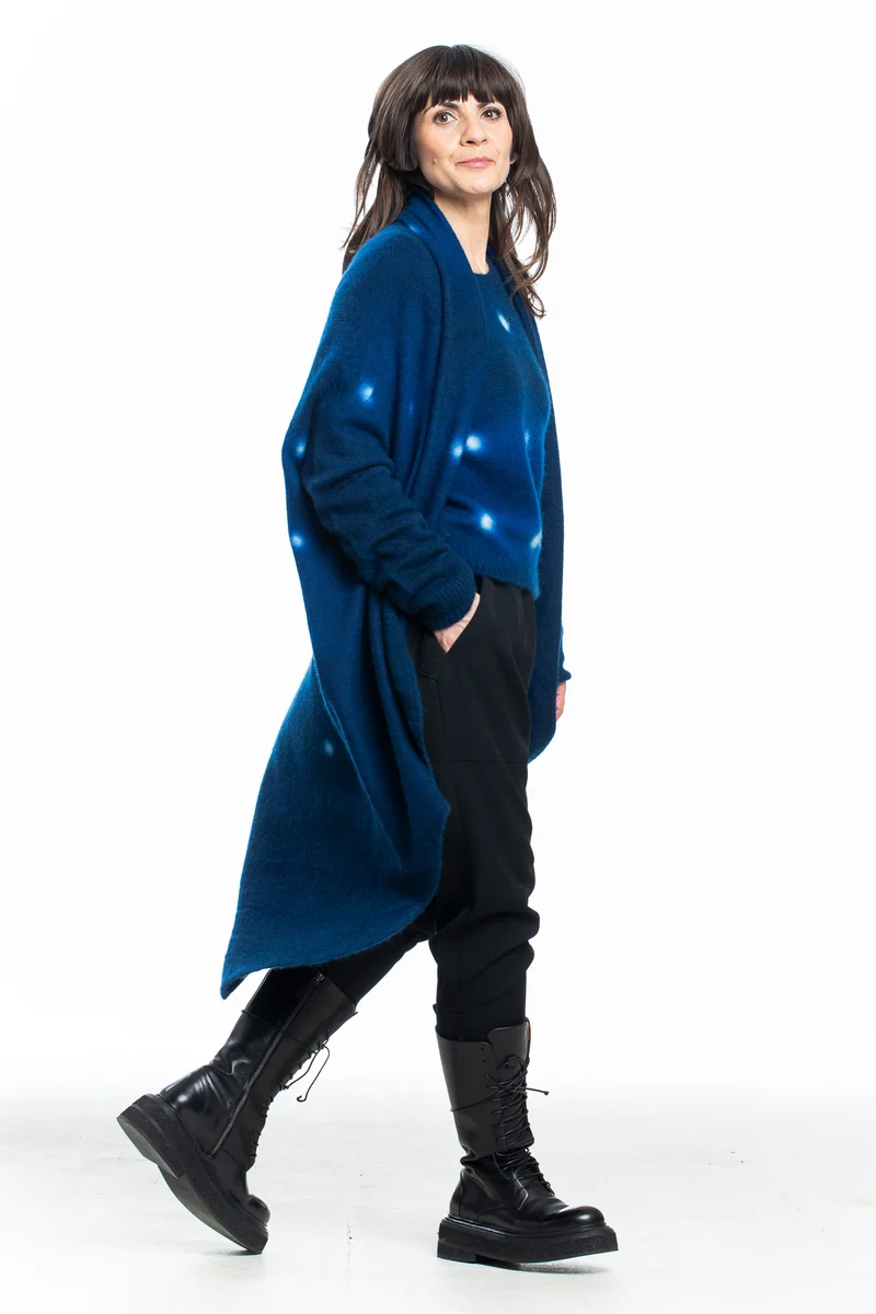 Suzusan Damen Kaschmir Cardigan mit Punkten blau
