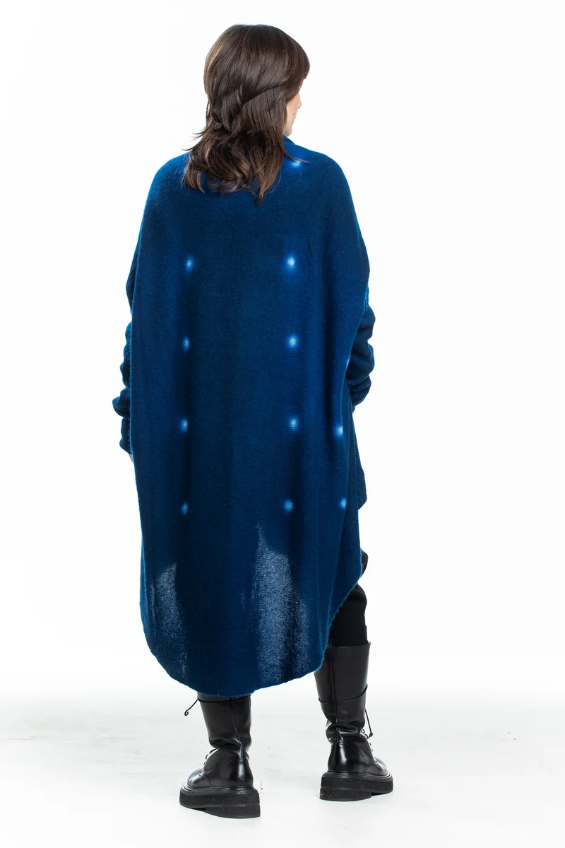 Suzusan Damen Kaschmir Cardigan mit Punkten blau