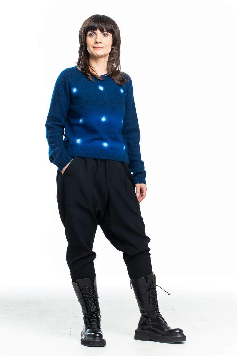 Suzusan Damen Kaschmir Cardigan mit Punkten blau