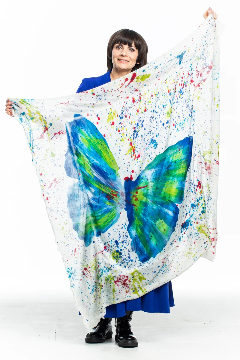 AVANT TOI Damen Kaschmir Schal weiß mit Schmetterling Print