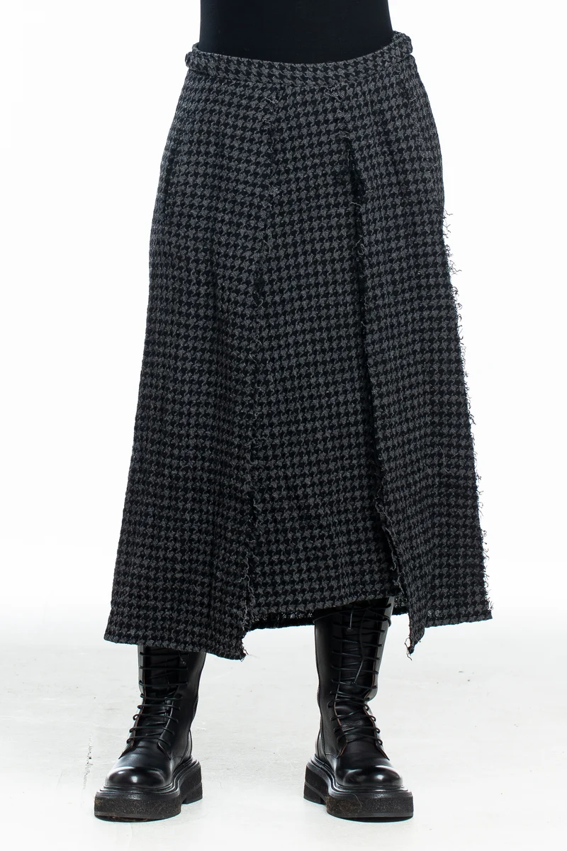 Yohji Yamamoto Damen Rock lang Karo schwarz dunkelgrau