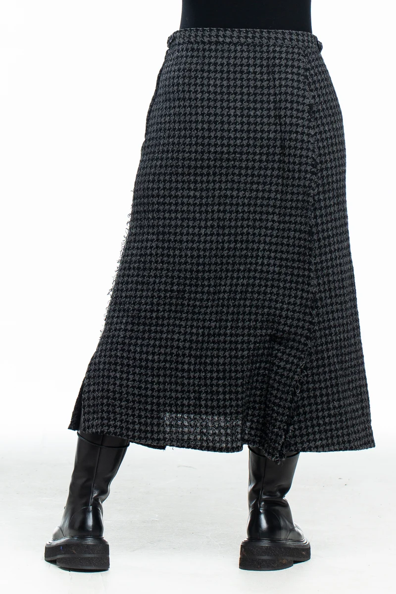 Yohji Yamamoto Damen Rock lang Karo schwarz dunkelgrau