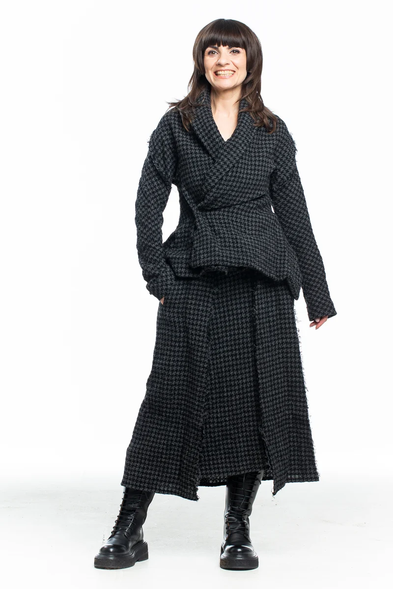 Yohji Yamamoto Damen Rock lang Karo schwarz dunkelgrau