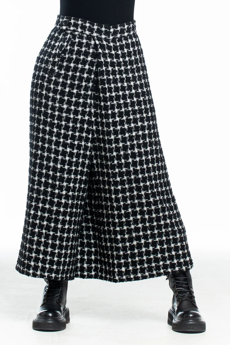 Yohji Yamamoto Damen Hosenrock Karo lang schwarz-weiß