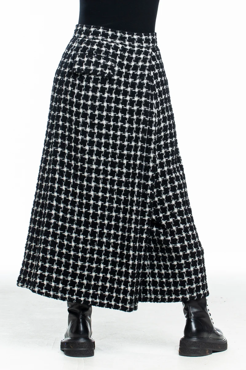 Yohji Yamamoto Damen Hosenrock Karo lang schwarz-weiß