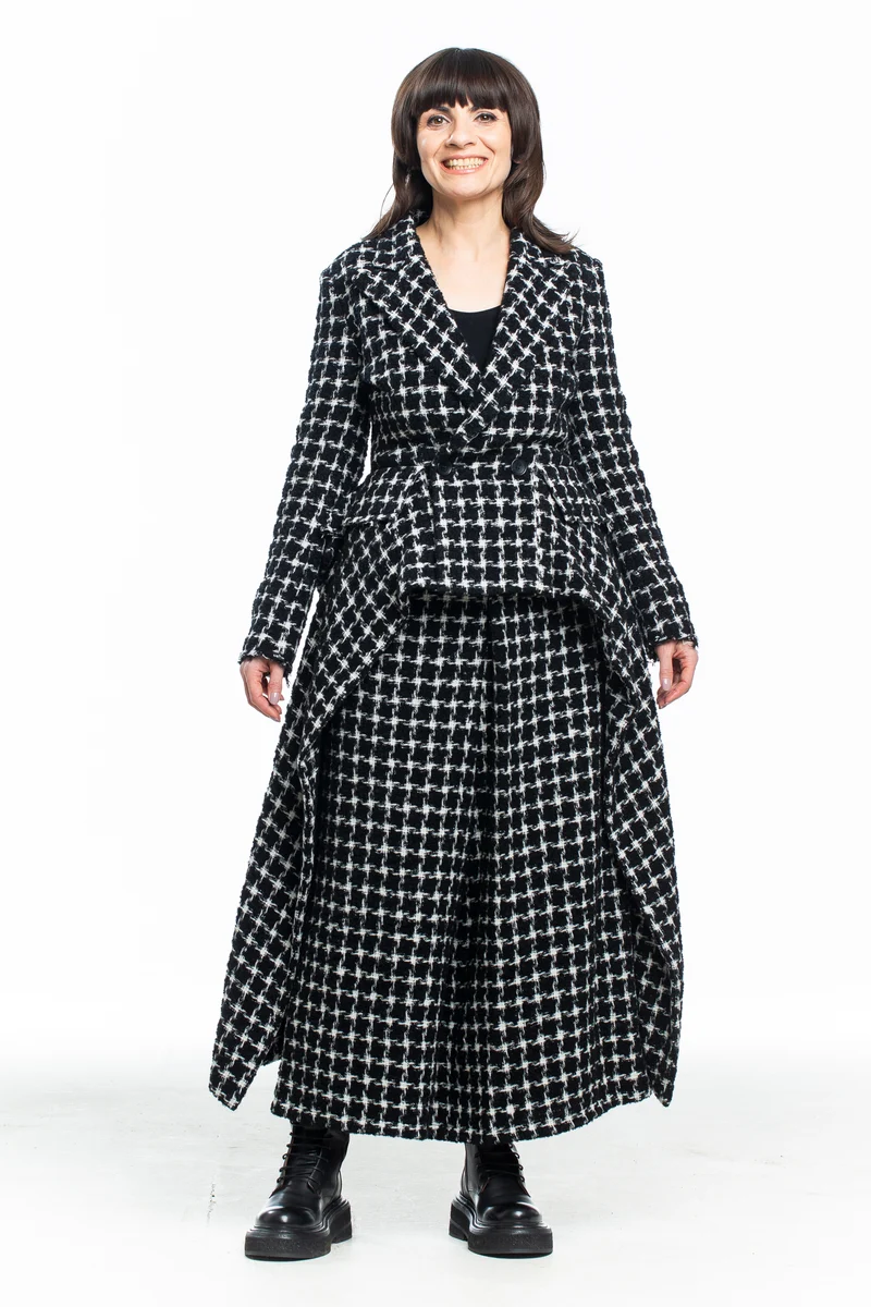Yohji Yamamoto Damen Hosenrock Karo lang schwarz-weiß
