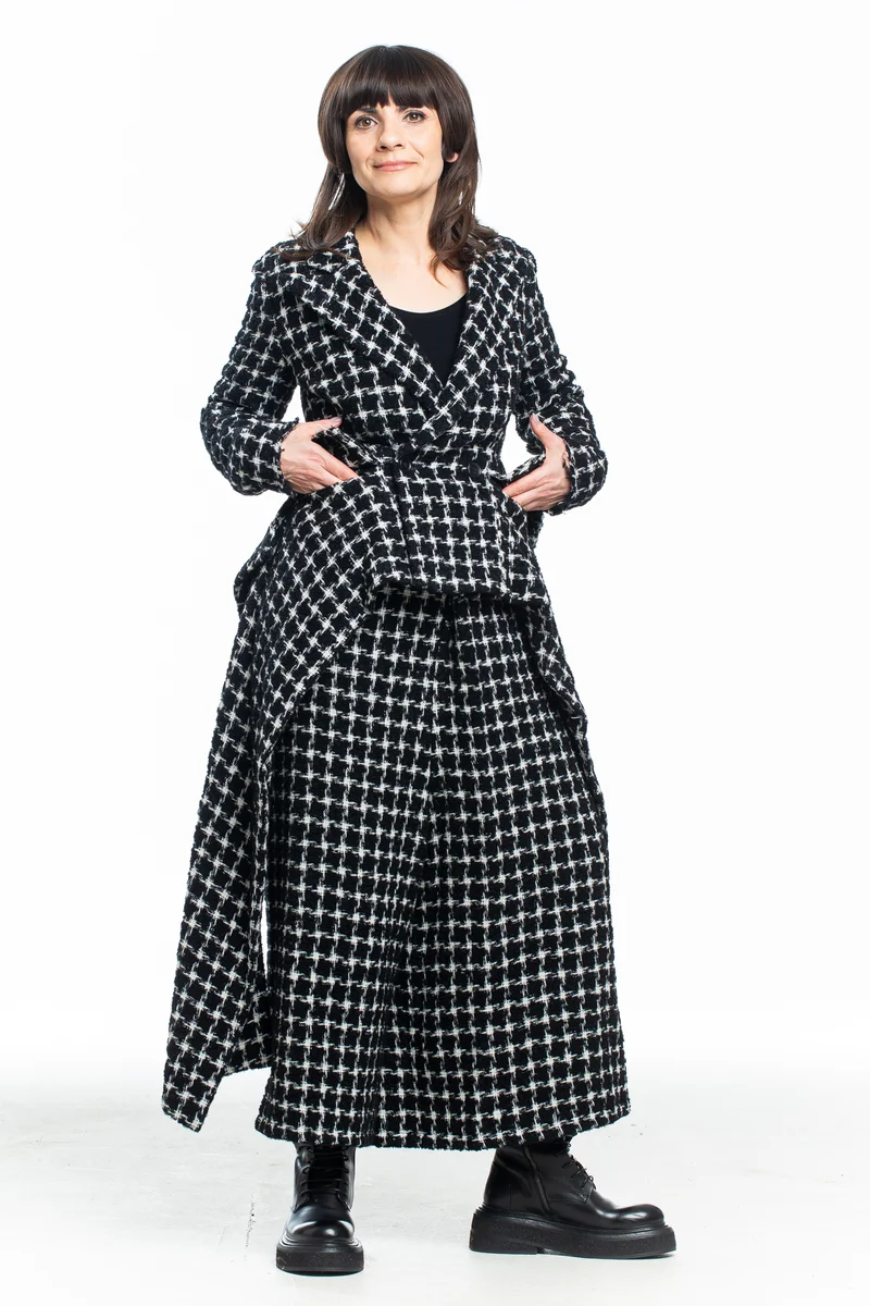 Yohji Yamamoto Damen Gehrock Karo schwarz-weiß
