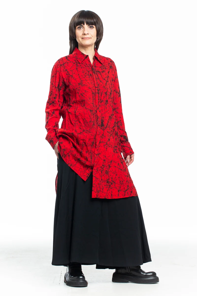 Yohji Yamamoto Damen Longhemd mit Print rot schwarz