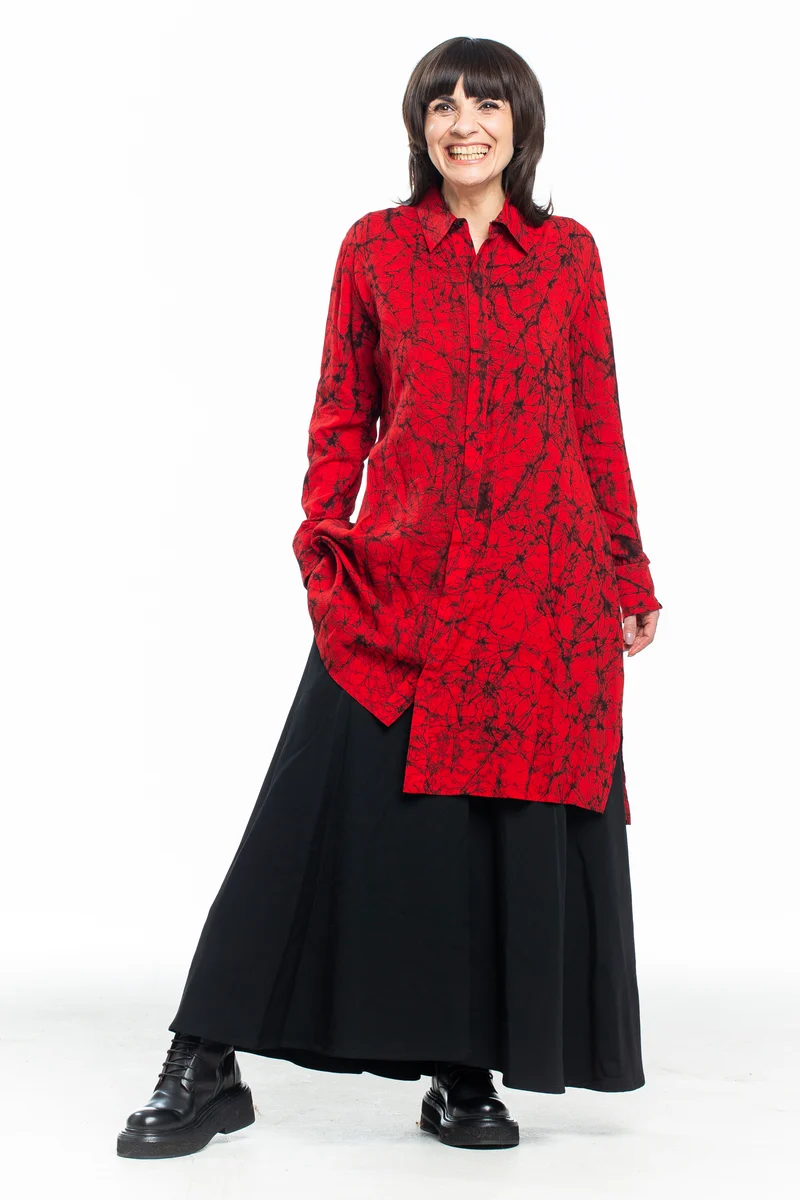 Yohji Yamamoto Damen Longhemd mit Print rot schwarz