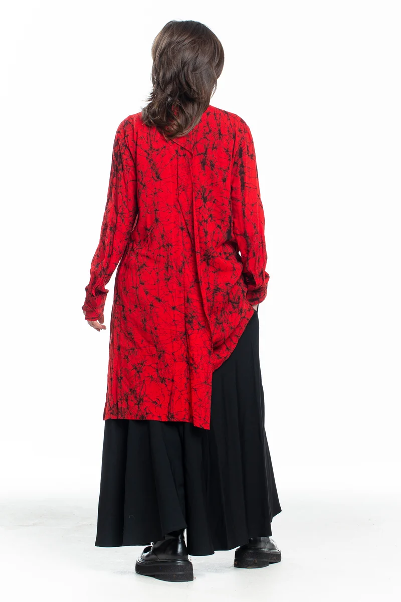 Yohji Yamamoto Damen Longhemd mit Print rot schwarz