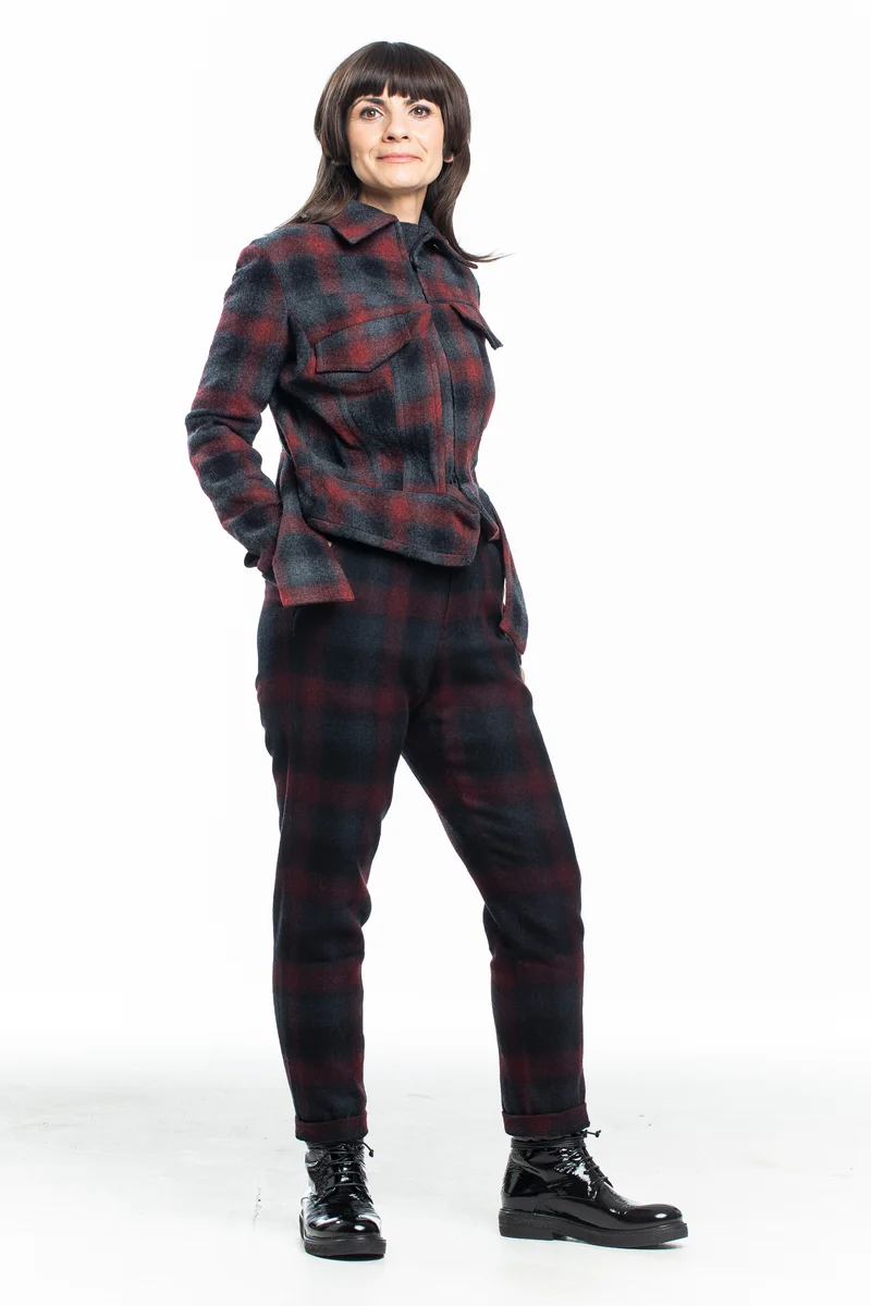 Yohji Yamamoto Damen Biker Jacke Karo bordeaux grau