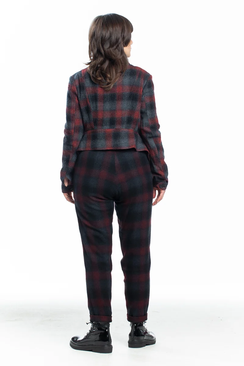 Yohji Yamamoto Damen Biker Jacke Karo bordeaux grau