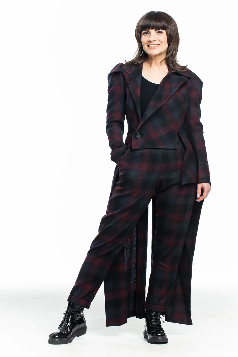 Yohji Yamamoto Damen Avantgarde Gehrock Karo bordeaux-grau