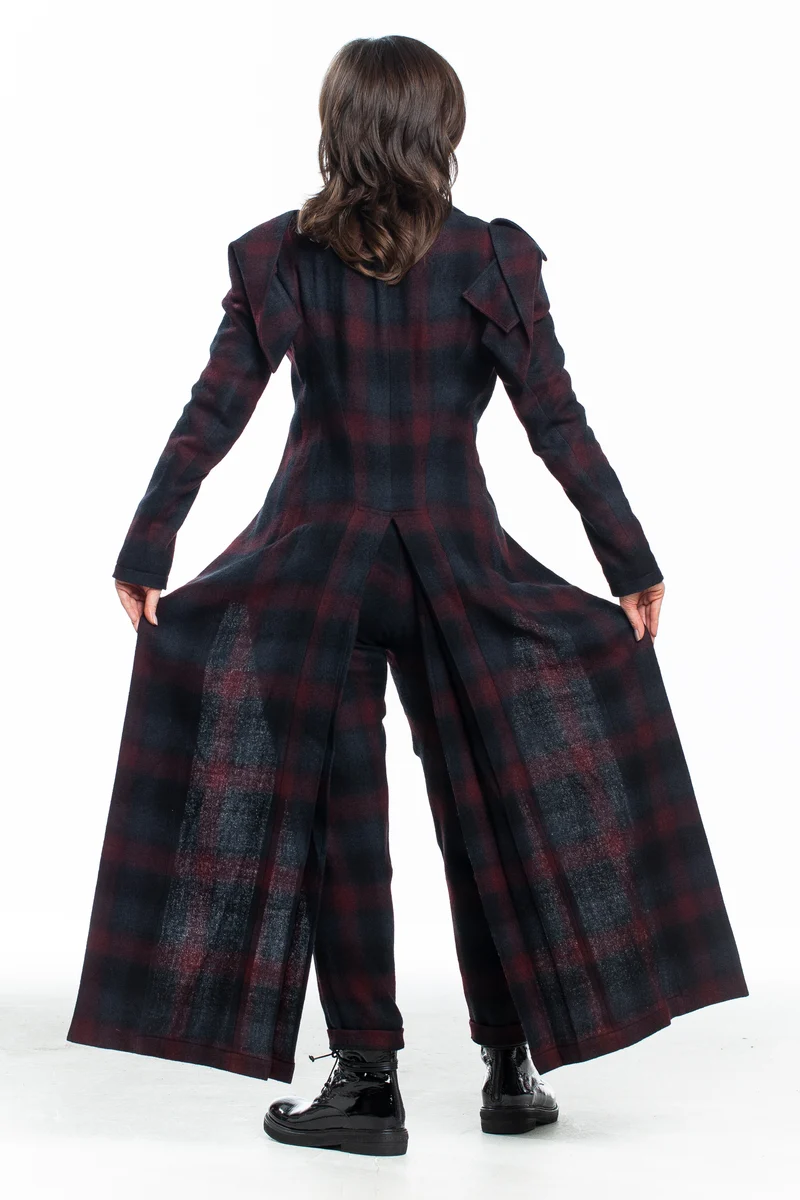 Yohji Yamamoto Damen Avantgarde Gehrock Karo bordeaux-grau