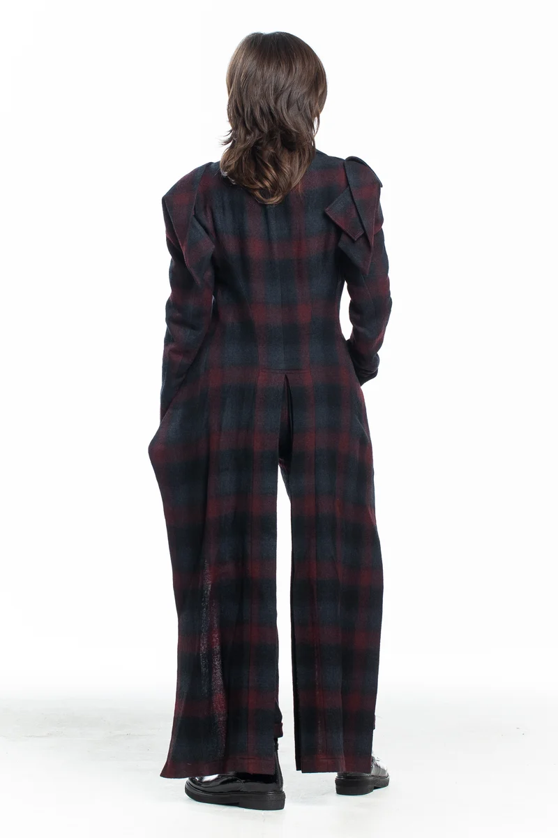 Yohji Yamamoto Damen Avantgarde Gehrock Karo bordeaux-grau