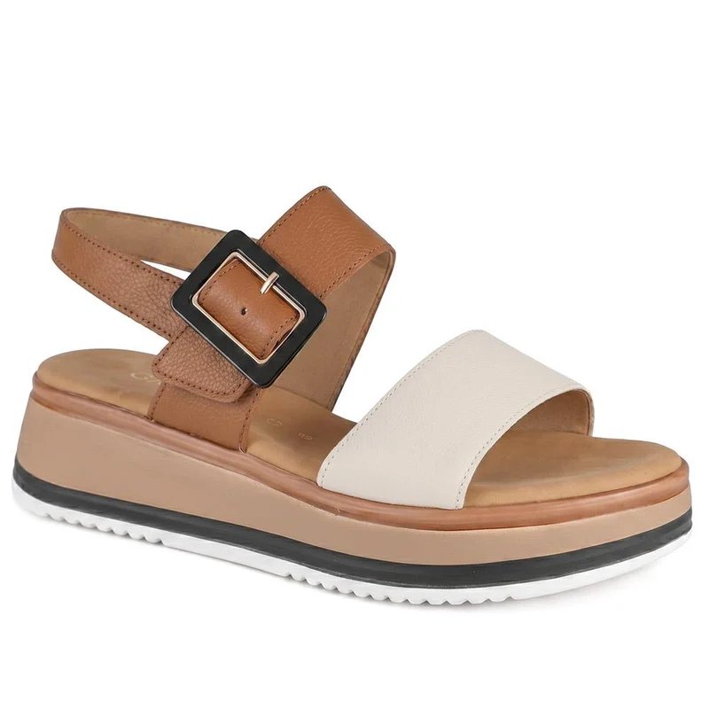 Gabor Leather Adjustable Fasten Sandals - GABC43517 / 330 456 - Brown-White