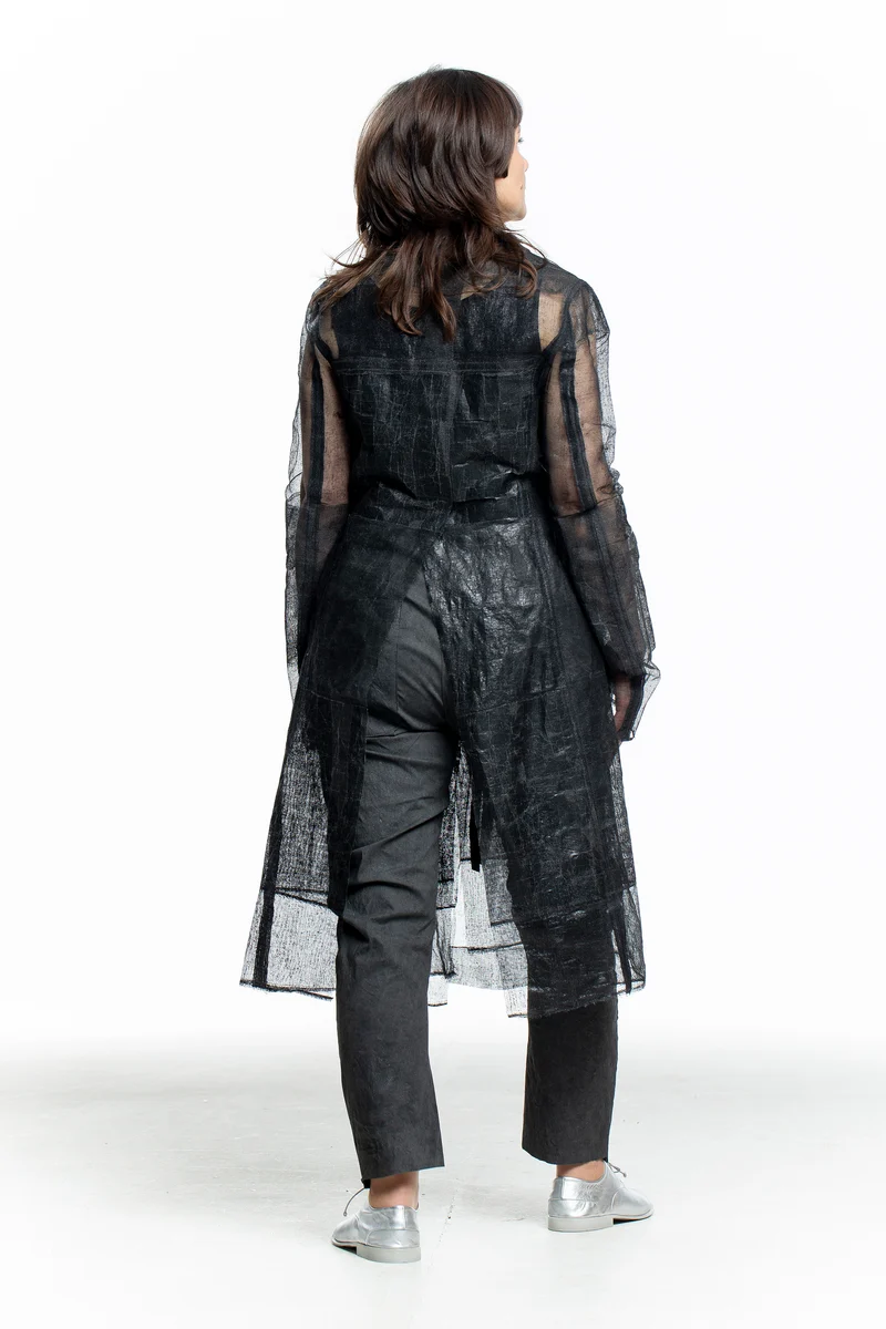 Rundholz Damen Transparente Longbluse schwarz