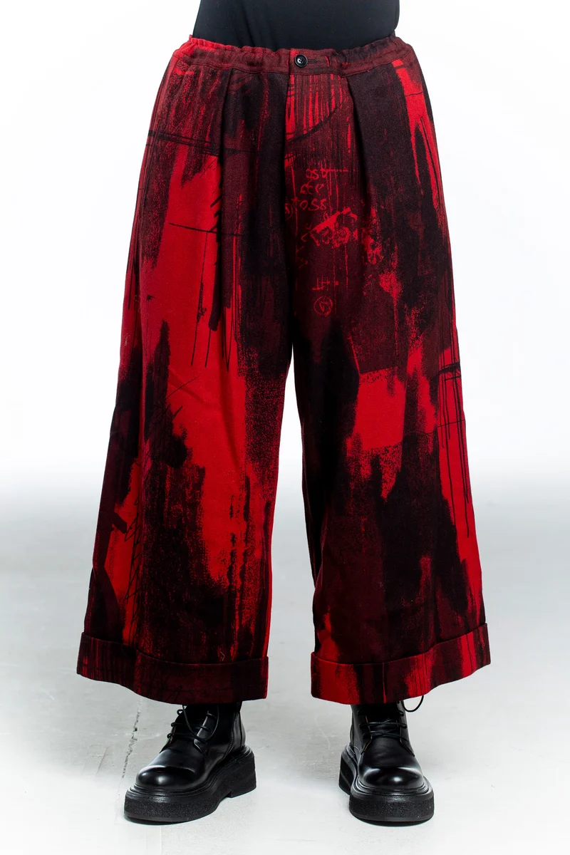 Y's Yohji Yamamoto Damen Culotte Flanell Hose rot schwarz