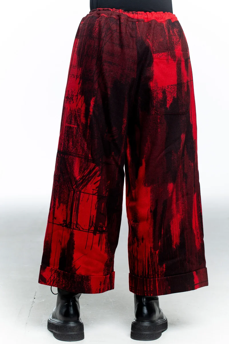 Y's Yohji Yamamoto Damen Culotte Flanell Hose rot schwarz