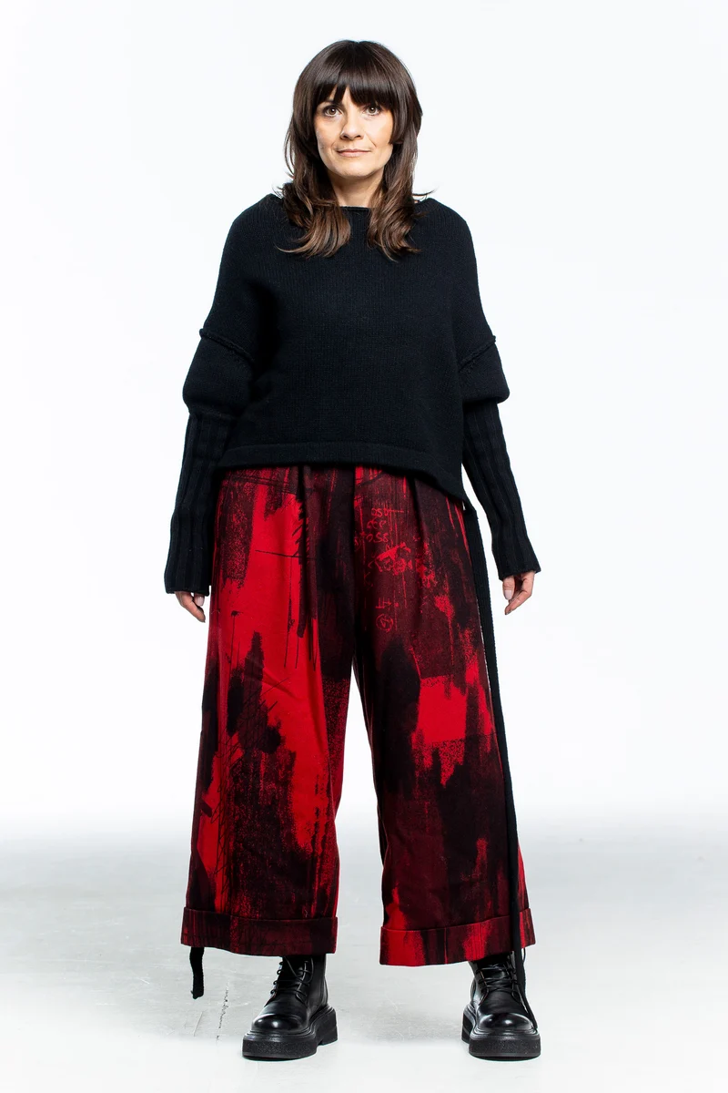 Y's Yohji Yamamoto Damen Culotte Flanell Hose rot schwarz