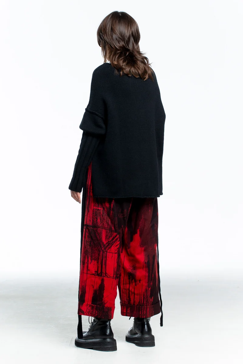 Y's Yohji Yamamoto Damen Culotte Flanell Hose rot schwarz
