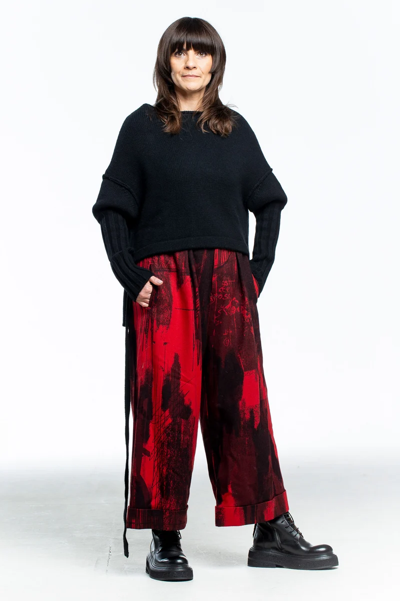 Y's Yohji Yamamoto Damen Culotte Flanell Hose rot schwarz