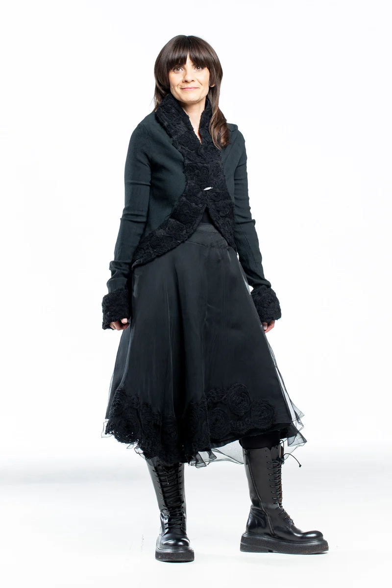 Marc Le Bihan Damen Jacke schwarz mit Spitze