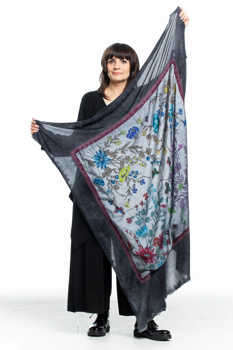 AVANT TOI Damen Kaschmir Schal Floral mit Straß multicolor