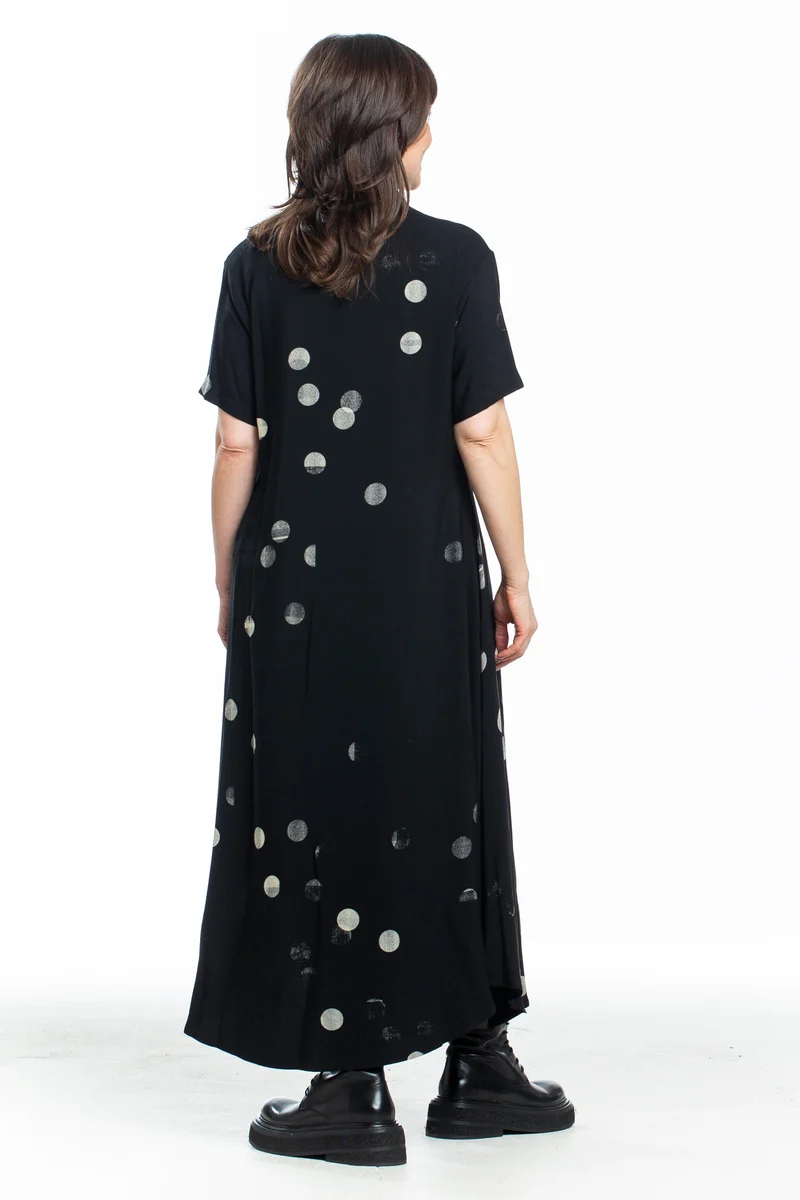 Y's Yohji Yamamoto Damen Hemd-Kleid lang schwarz mit weißen Tupfen