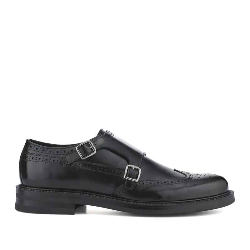 Nathan Leather Double Monk Shoes - NATHAN / 328 501 - Black