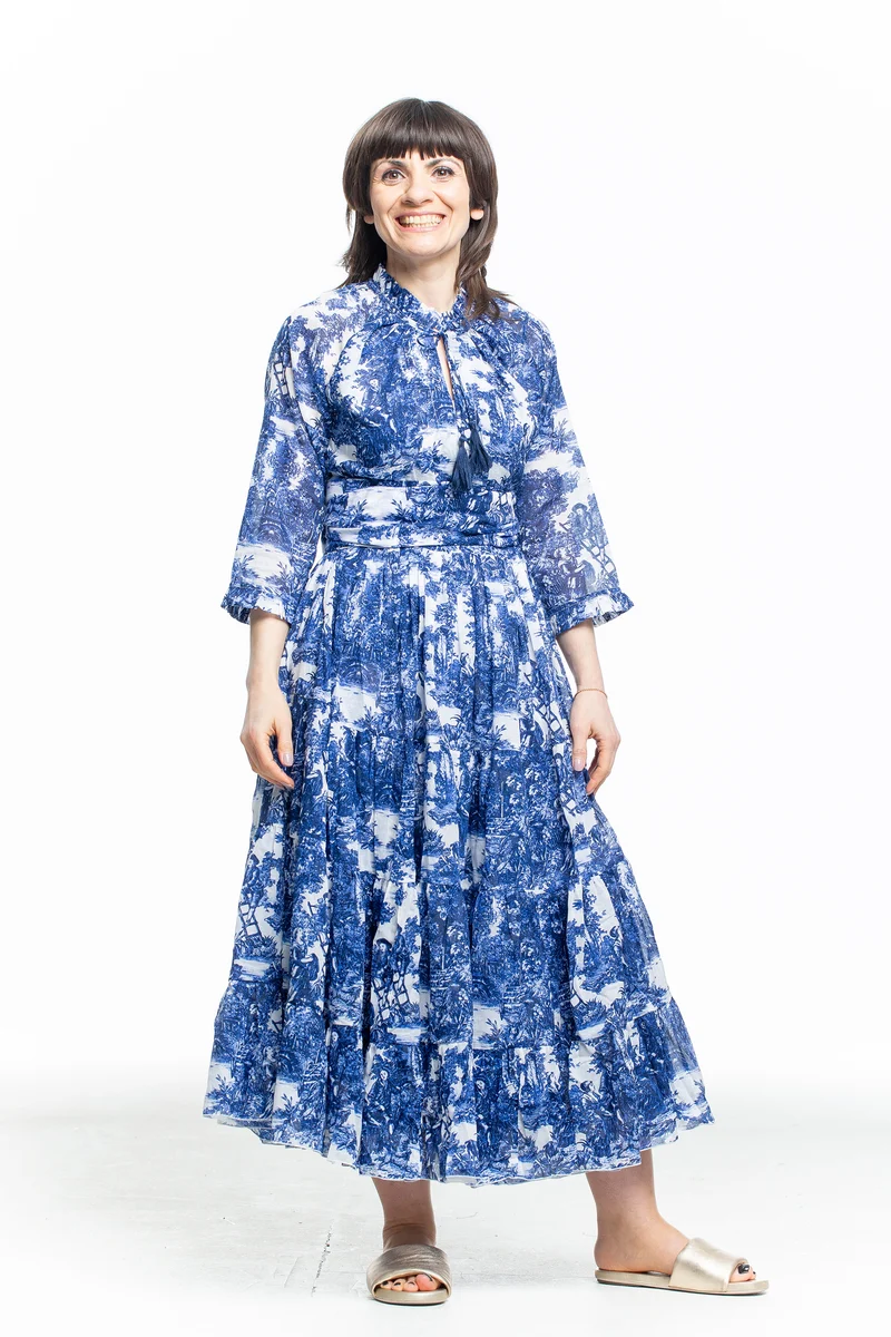 SAMANTHA SUNG Damen Kleid EDEN DRESS mit Print blau weiß
