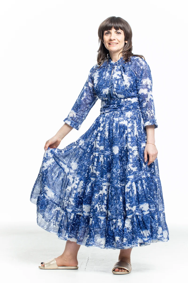 SAMANTHA SUNG Damen Kleid EDEN DRESS mit Print blau weiß