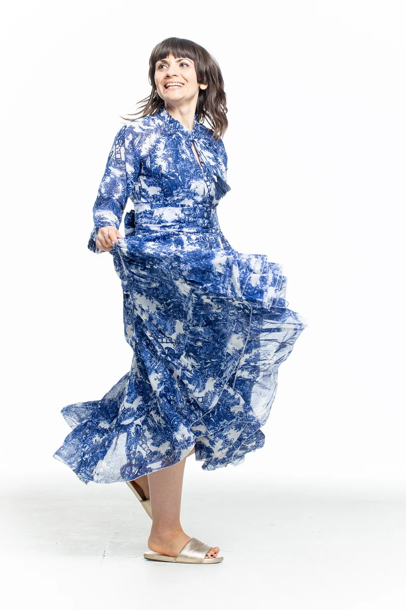 SAMANTHA SUNG Damen Kleid EDEN DRESS mit Print blau weiß