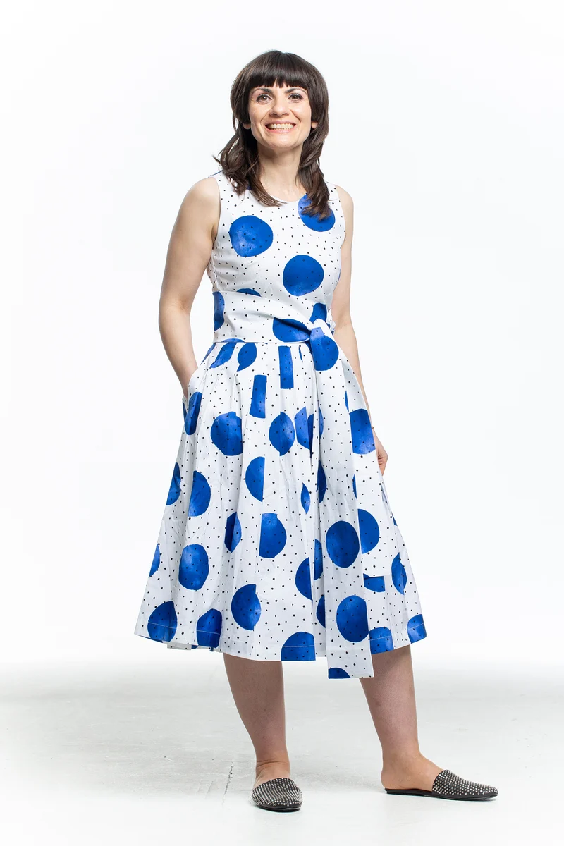 SAMANTHA SUNG Damen Kleid Polka Dots weiß blau