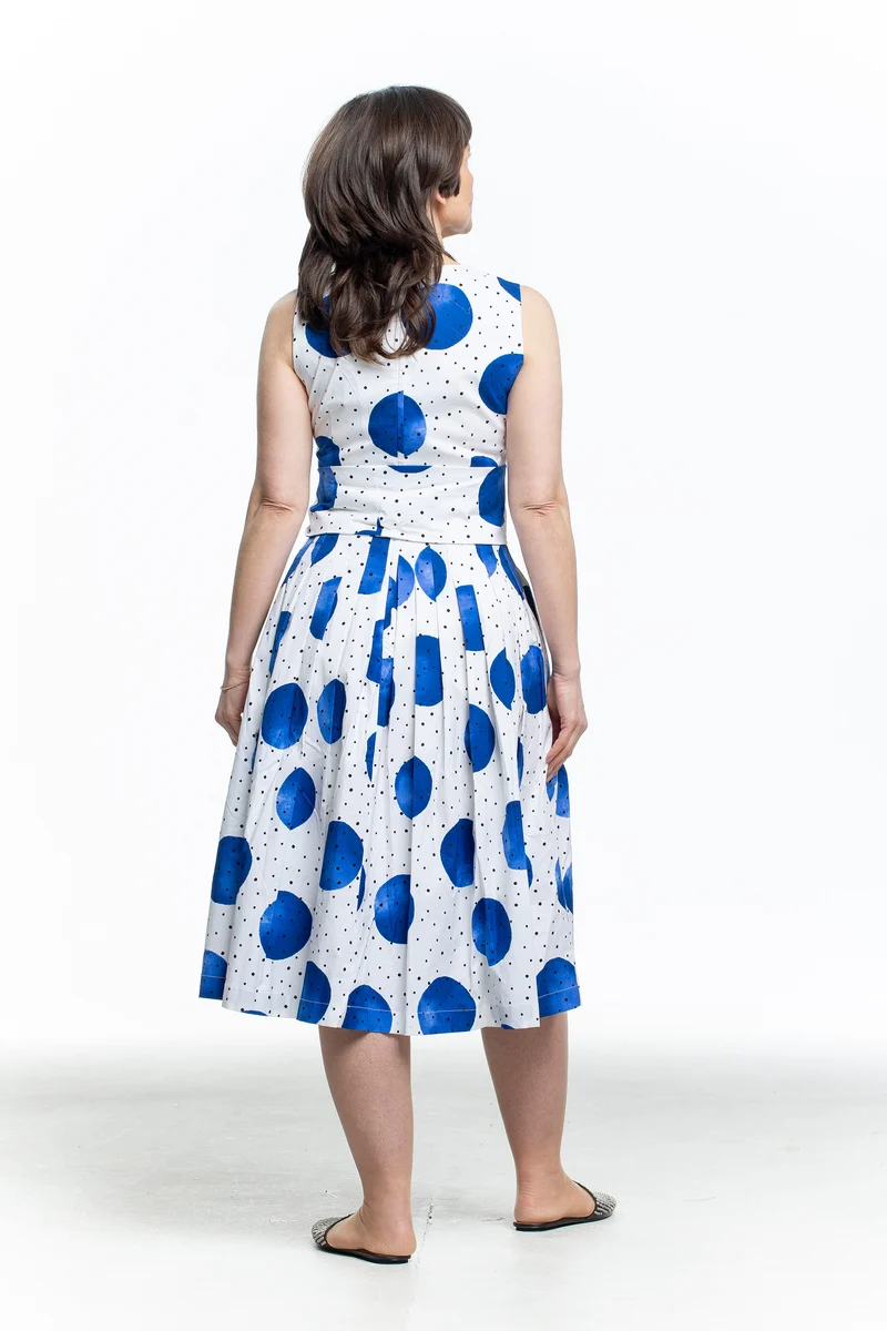 SAMANTHA SUNG Damen Kleid Polka Dots weiß blau