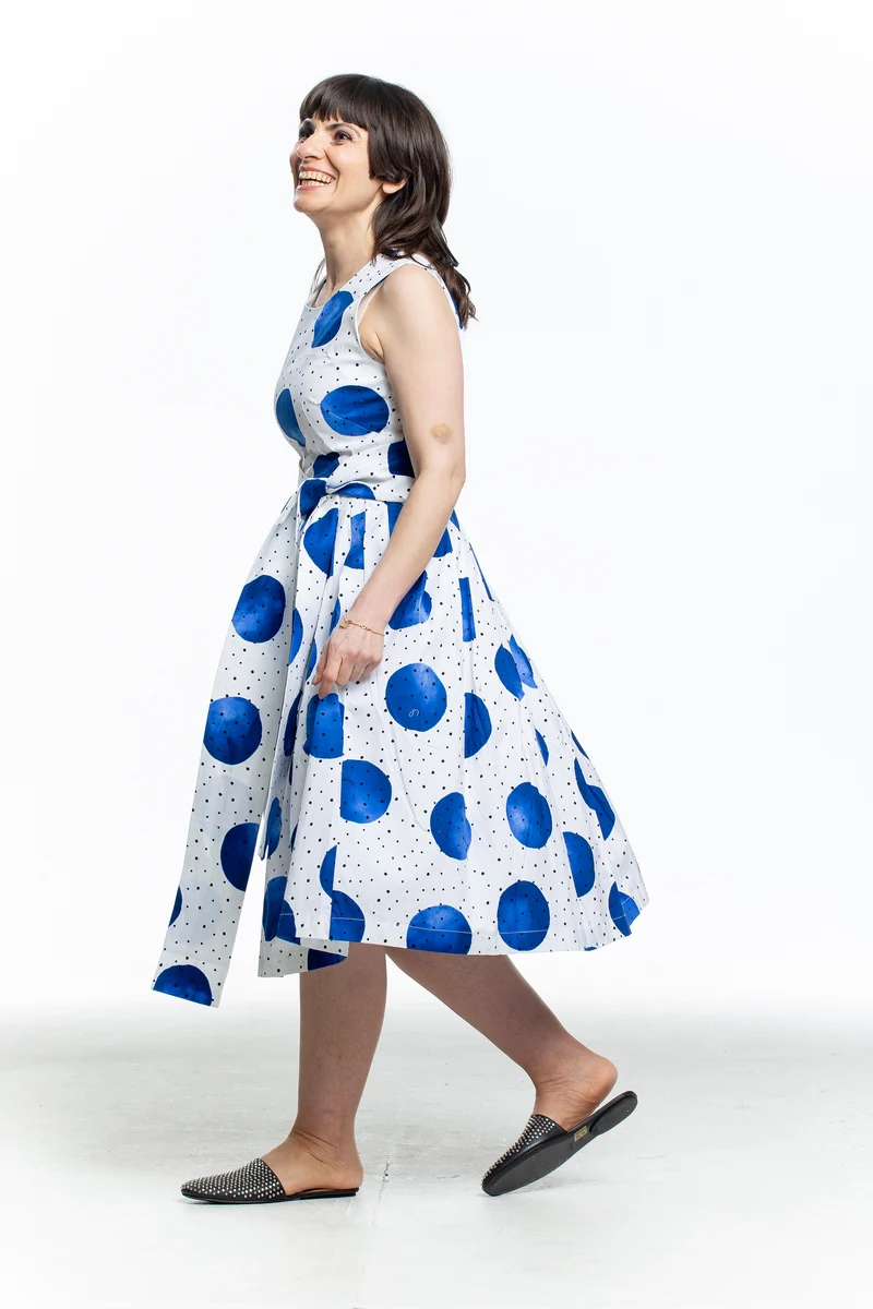 SAMANTHA SUNG Damen Kleid Polka Dots weiß blau