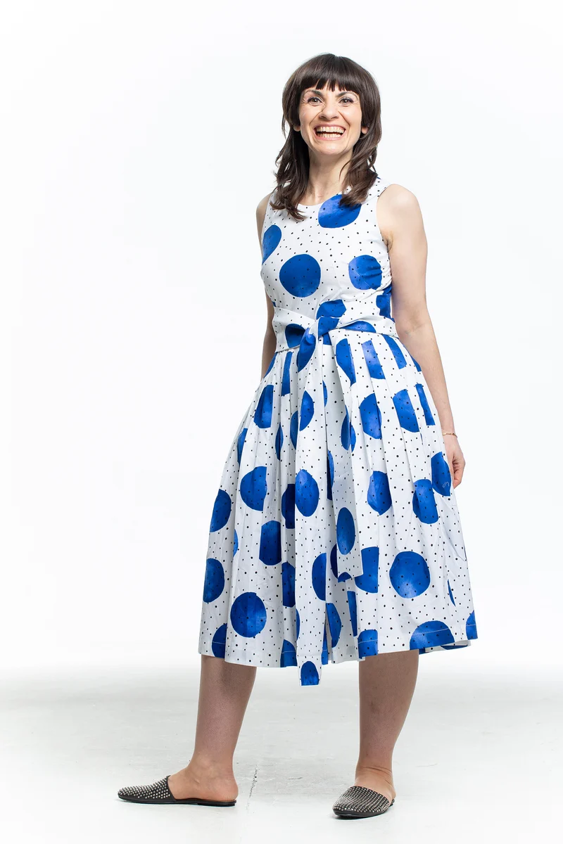 SAMANTHA SUNG Damen Kleid Polka Dots weiß blau