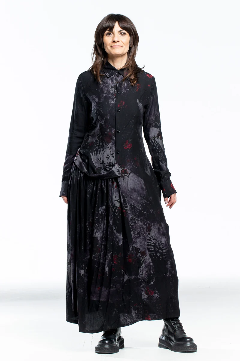 Y´s Yohji Yamamoto Damen Kleid lang mit Blumen Print schwarz