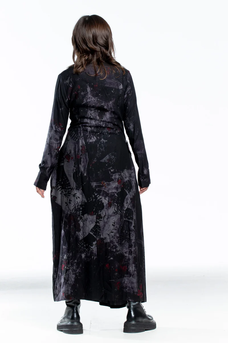 Y´s Yohji Yamamoto Damen Kleid lang mit Blumen Print schwarz