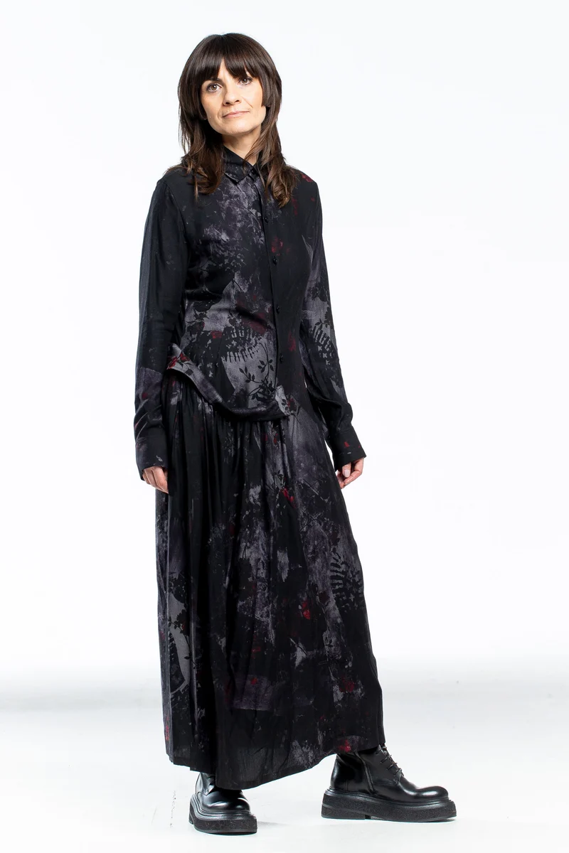 Y´s Yohji Yamamoto Damen Kleid lang mit Blumen Print schwarz