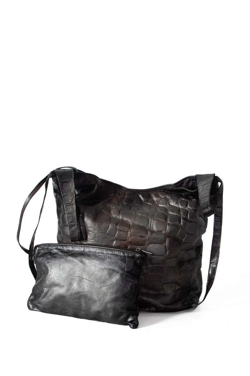 Numero 10 Leder Tasche Vancouver Croc silber schwarz