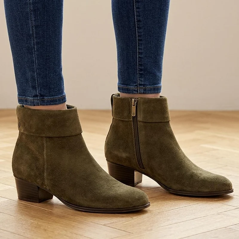 Madrigal Leather Cushioned Ankle Boots - MADRIGAL / 329 832 - Olive