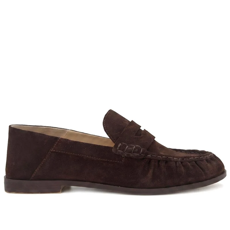 Petunia Leather Flared Heel Penny Loafers - PETUNIA / 328 898 - Choco Suede