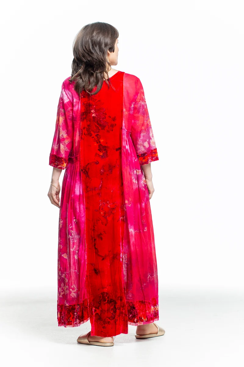 Gilda Midani Damen Maxikleid BLOOM DRESS Print rot pink