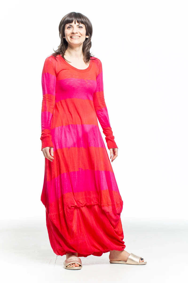 Gilda Midani Damen Maxikleid rot Streifen pink