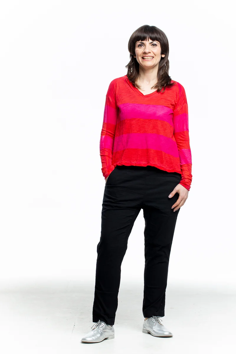 Gilda Midani Damen Langarmshirt rot Streifen pink