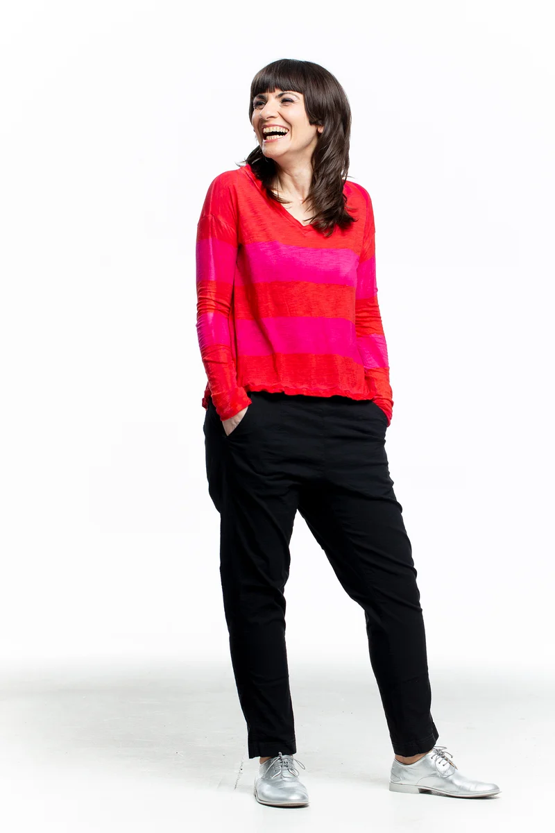 Gilda Midani Damen Langarmshirt rot Streifen pink
