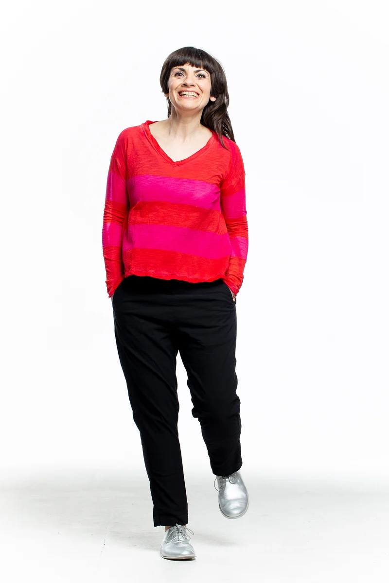 Gilda Midani Damen Langarmshirt rot Streifen pink