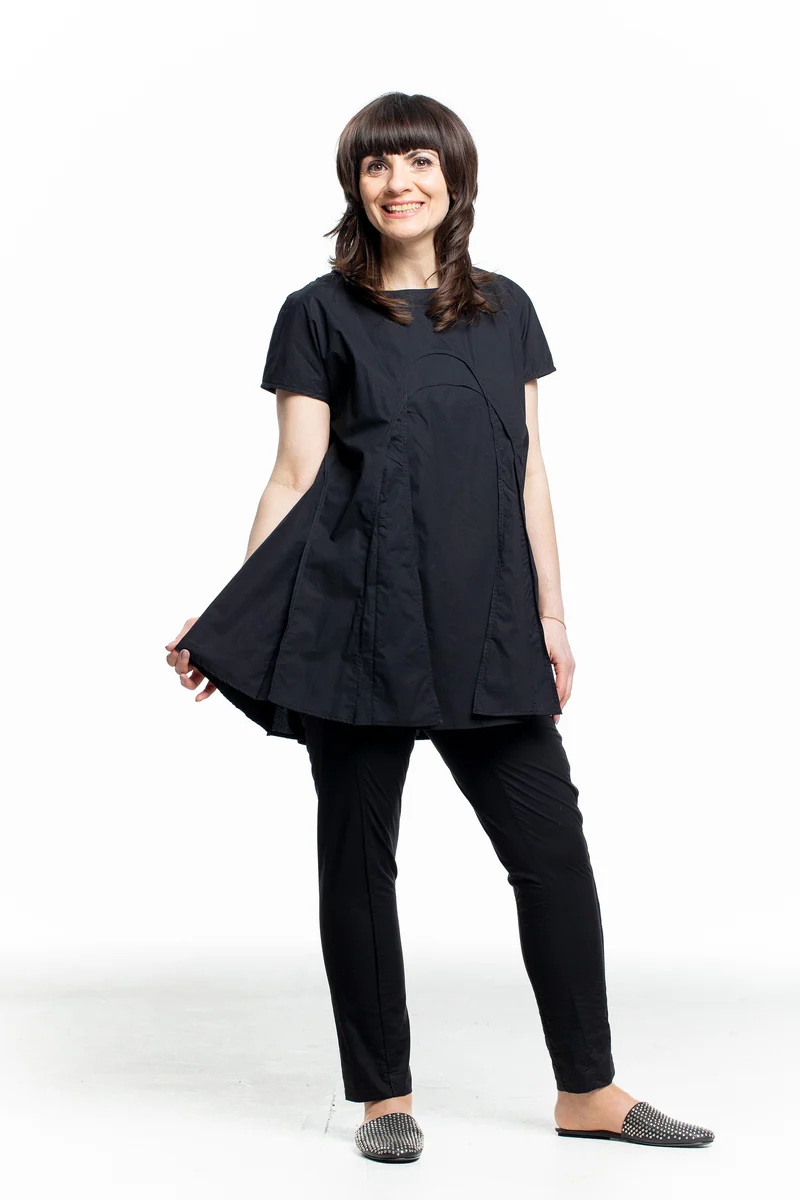 Rundholz Damen Kurzarm Shirt schwarz