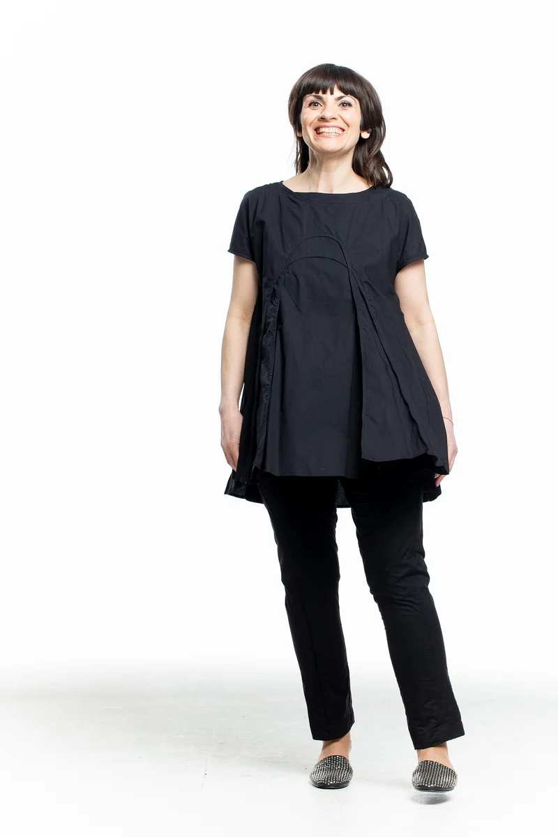 Rundholz Damen Kurzarm Shirt schwarz